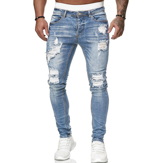 Pantalones Vaqueros Rotos Slim Fit Hombre Estilo Urbano Lavado Vintage - Image 7