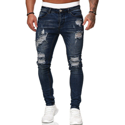 Pantalones Vaqueros Rotos Slim Fit Hombre Estilo Urbano Lavado Vintage - Image 6