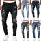 Pantalones Vaqueros Rotos Slim Fit Hombre Estilo Urbano Lavado Vintage
