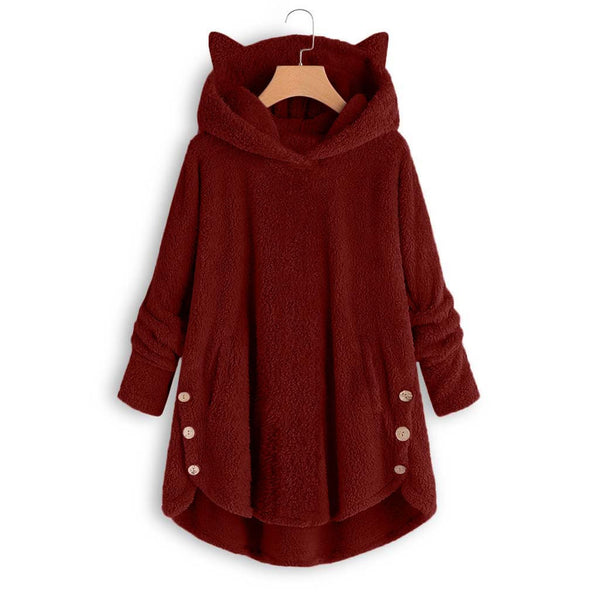 Blusa Abrigo Irregular con Botones de Felpa Estilo Europeo y Americano para Mujer