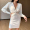 Vestido Elegante Otoño Manga Larga Ajustado Cuello Fruncido