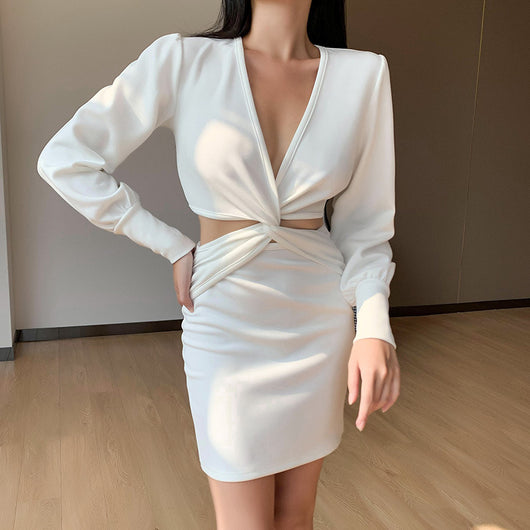 Vestido Elegante Otoño Manga Larga Ajustado Cuello Fruncido - Image 3