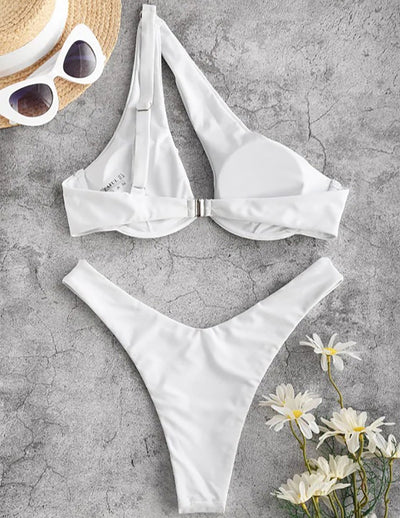 Bikini Dividido de Color Liso para Playa y Vacaciones - Image 5