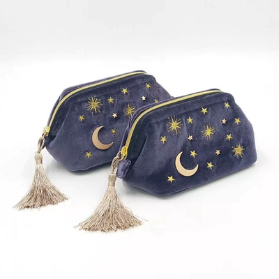 Bolsa de Cosméticos de Terciopelo con Bordado de Estrellas y Luna - Image 10