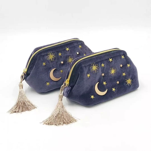 Bolsa de Cosméticos de Terciopelo con Bordado de Estrellas y Luna - Image 4