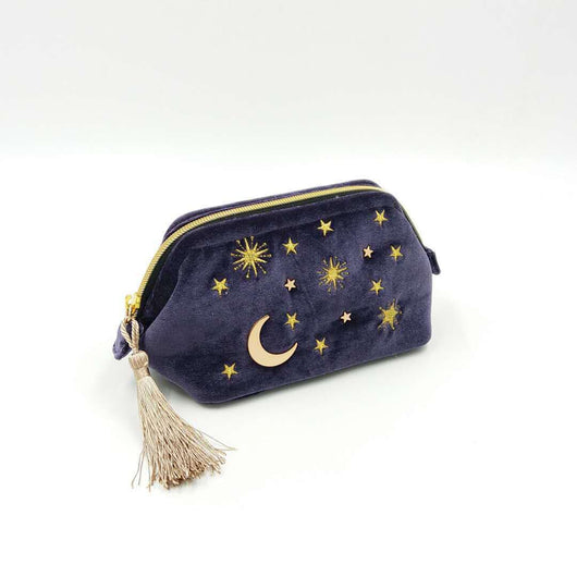 Bolsa de Cosméticos de Terciopelo con Bordado de Estrellas y Luna - Image 5
