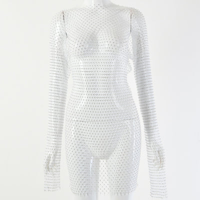 Vestido Largo de Manga Transparente con Diamantes Brillantes - Image 18