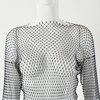 Vestido Largo de Manga Transparente con Diamantes Brillantes - Image 15
