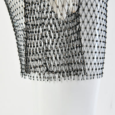 Vestido Largo de Manga Transparente con Diamantes Brillantes - Image 16