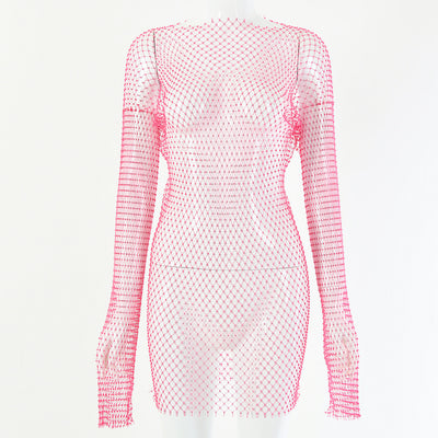 Vestido Largo de Manga Transparente con Diamantes Brillantes - Image 19