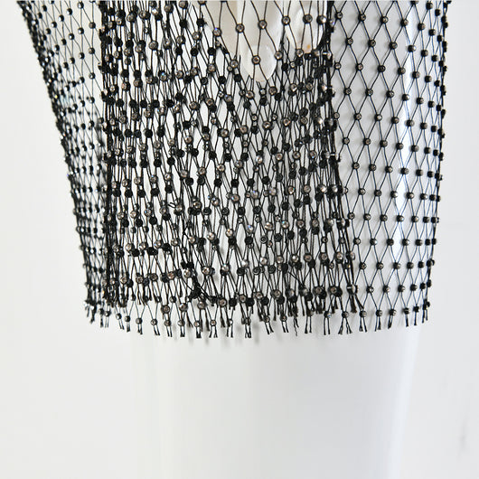 Vestido Largo de Manga Transparente con Diamantes Brillantes - Image 10