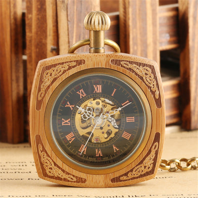 Reloj de Bolsillo Caoba con Mecanismo de Cuarzo