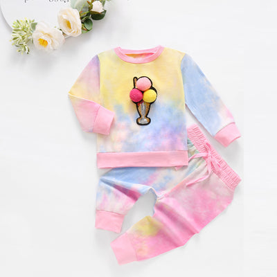 Conjunto Infantil Tie-Dye con Estampado de Helado - Playera y Pantalón