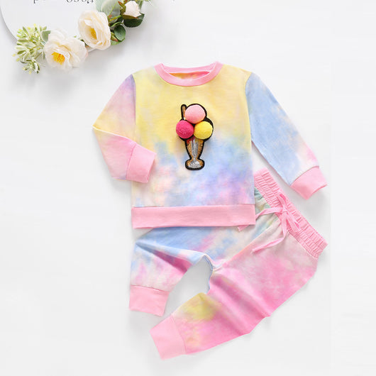 Conjunto Infantil Tie-Dye con Estampado de Helado - Playera y Pantalón