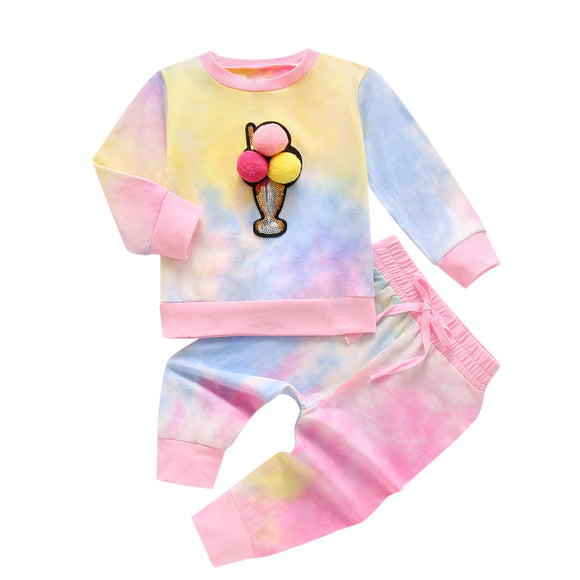 Conjunto Infantil Tie-Dye con Estampado de Helado - Playera y Pantalón