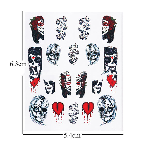 Set de Stickers para Uñas Calaveras Blanco y Negro