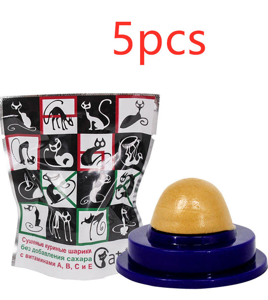 Two pet cat energy ball lick toys with catnip, one with a green base and orange pouch, the other with a blue base and black pouch. - Image 10