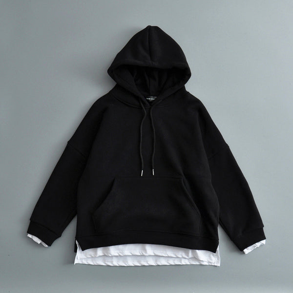 Sudadera Oversized con Capucha y Efecto Dos Piezas en Terciopelo Grueso