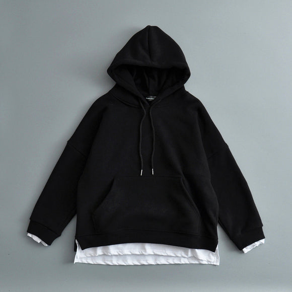 Sudadera Oversized con Capucha y Efecto Dos Piezas en Terciopelo Grueso
