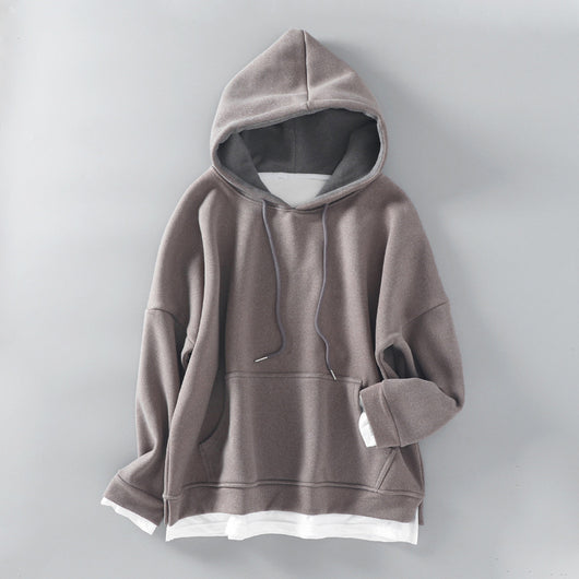 Sudadera Oversized con Capucha y Efecto Dos Piezas en Terciopelo Grueso - Image 7