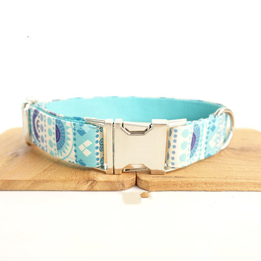 Collar Artesanal para Perro con Flores Azules