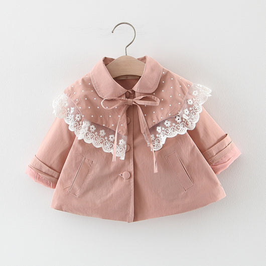 Chaqueta Trench Coat Estilo Coreano con Encaje para Niñas - Image 10