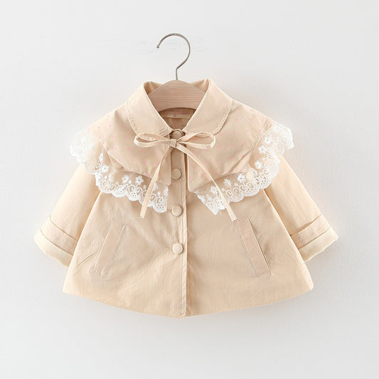 Chaqueta Trench Coat Estilo Coreano con Encaje para Niñas - Image 2