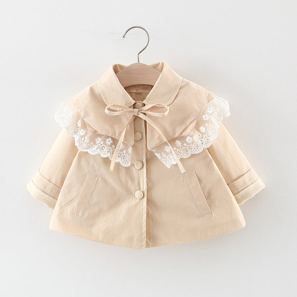 Chaqueta Trench Coat Estilo Coreano con Encaje para Niñas