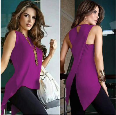 Blusa Asimétrica de Moda con Espalda Cruzada para Primavera y Verano - Image 3
