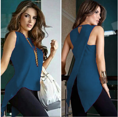Blusa Asimétrica de Moda con Espalda Cruzada para Primavera y Verano - Image 4