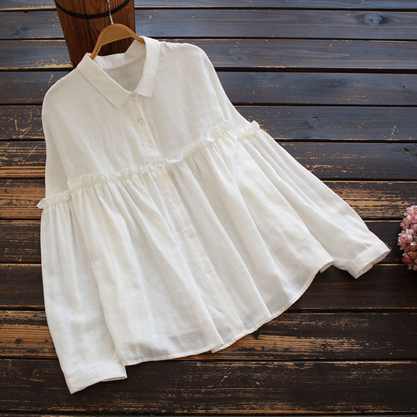 Blusa Camisera Larga Coreana para Mujer con Detalles en Madera