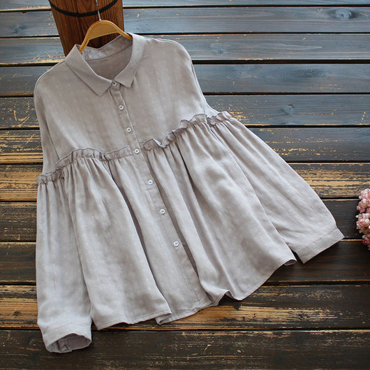 Blusa Camisera Larga Coreana para Mujer con Detalles en Madera - Image 5