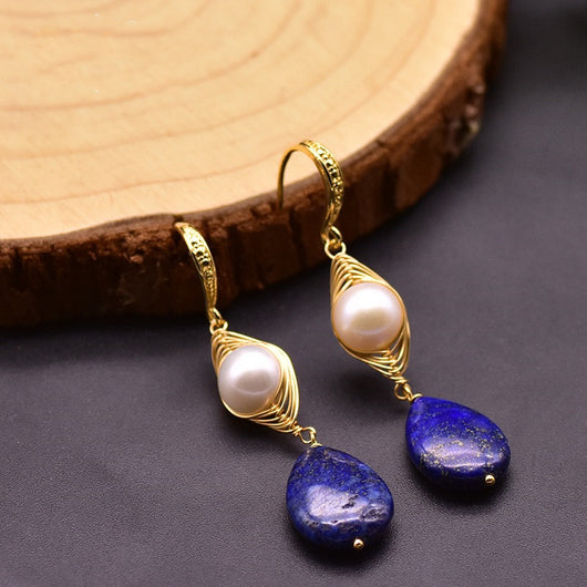 Aretes de Perlas de Agua Dulce Naturales Hechos a Mano - Image 4