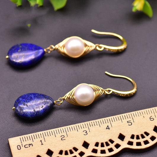 Aretes de Perlas de Agua Dulce Naturales Hechos a Mano - Image 3