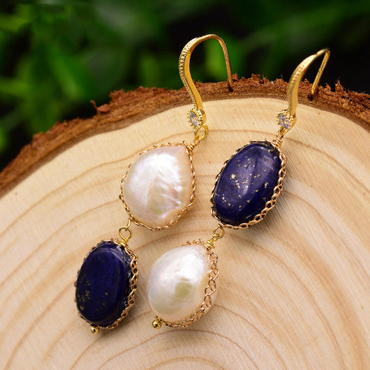Aretes Largos de Perla Estilo Europeo Americano para Mujer