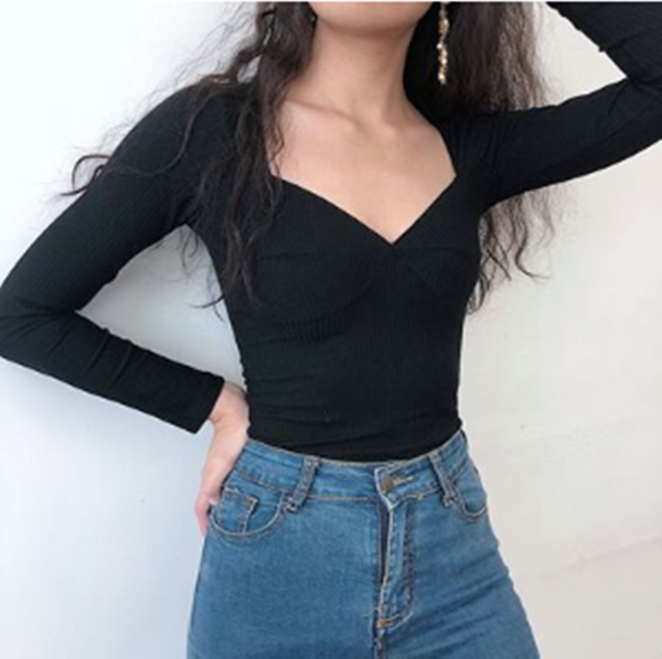 Camiseta Negra de Manga Larga con Costuras Reforzadas para Mujer