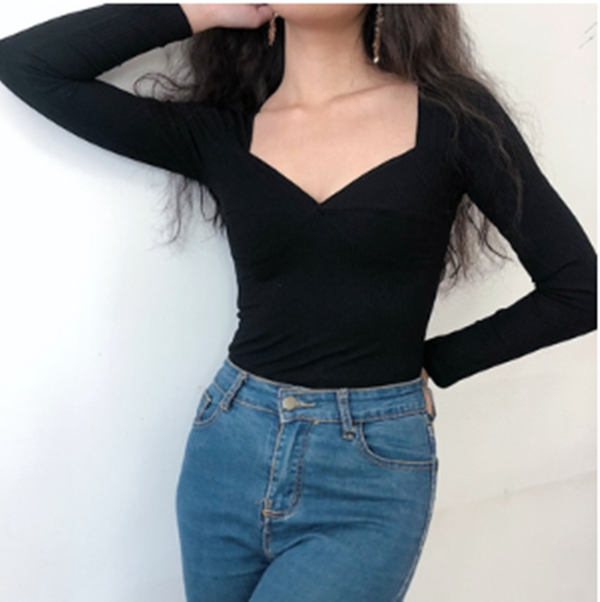 Camiseta Negra de Manga Larga con Costuras Reforzadas para Mujer