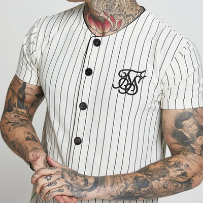 Camiseta Hip Hop con Rayas y Bordados - Jersey de Béisbol - Image 9