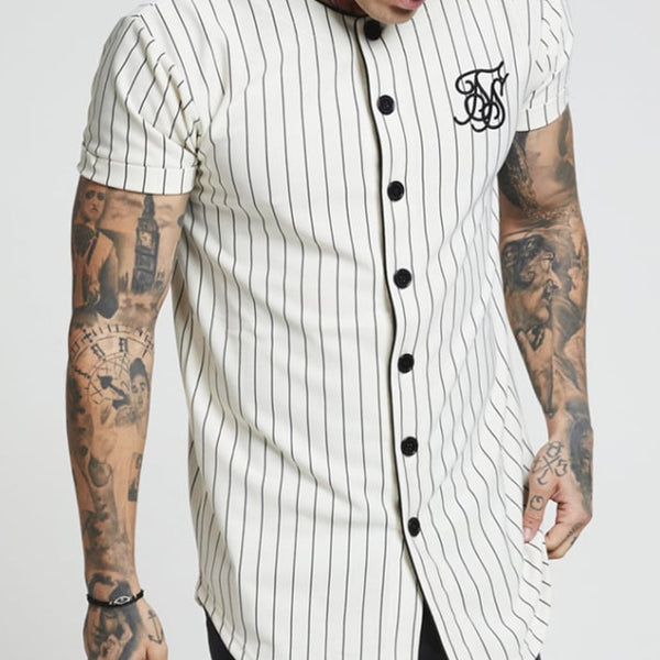 Camiseta Hip Hop con Rayas y Bordados - Jersey de Béisbol