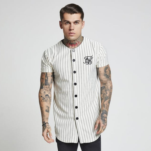 Camiseta Hip Hop con Rayas y Bordados - Jersey de Béisbol