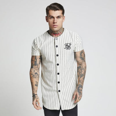 Camiseta Hip Hop con Rayas y Bordados - Jersey de Béisbol