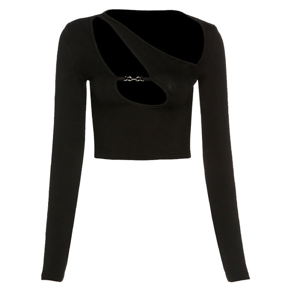 Camiseta Crop Top Manga Larga Ajustada para Mujer
