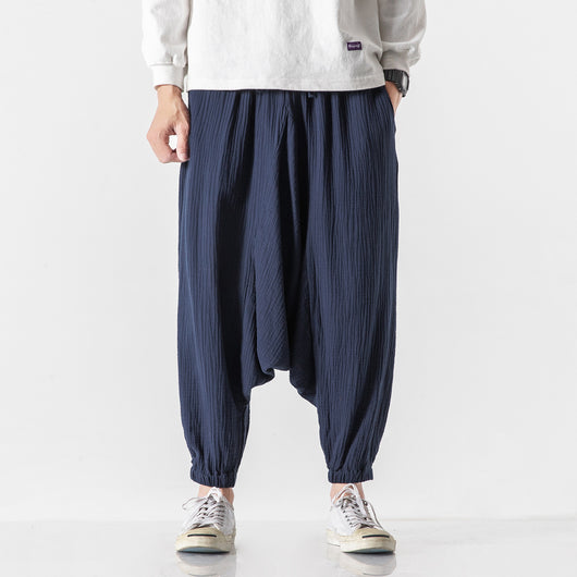 Pantalones Cortos Harem de Algodón y Lino Estilo Asiático para Hombre - Image 9