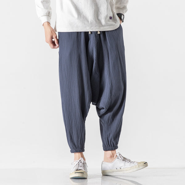 Pantalones Cortos Harem de Algodón y Lino Estilo Asiático para Hombre