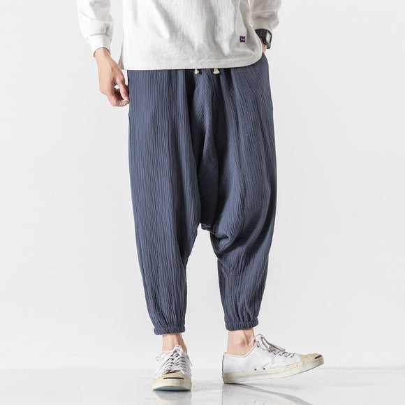 Pantalones Cortos Harem de Algodón y Lino Estilo Asiático para Hombre