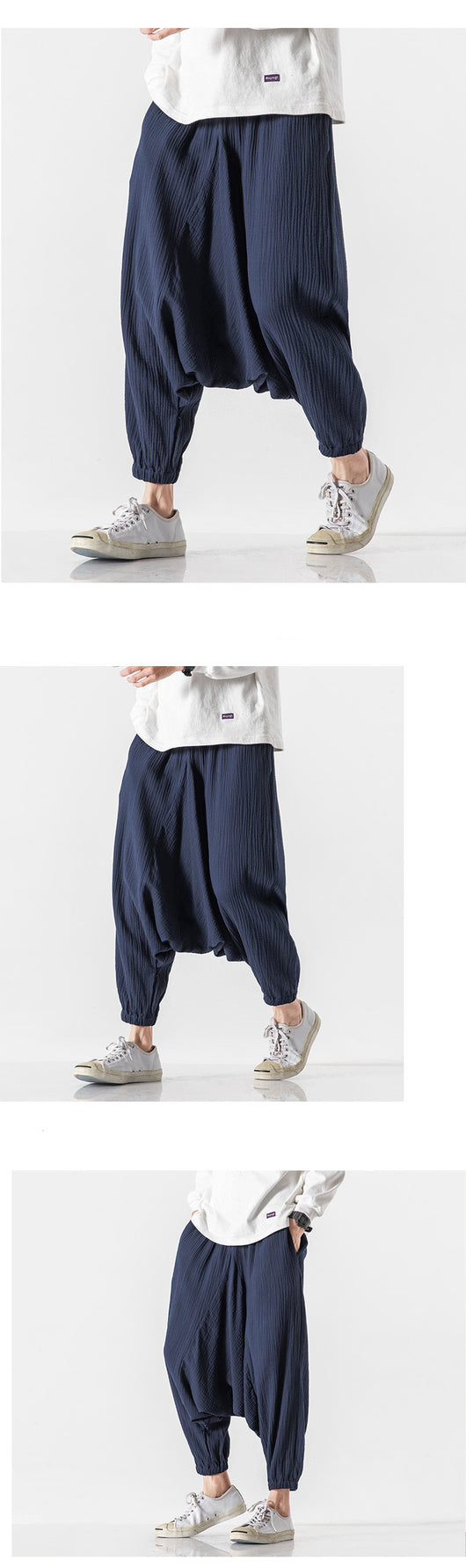 Pantalones Cortos Harem de Algodón y Lino Estilo Asiático para Hombre - Image 8