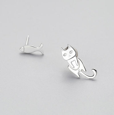 Aretes de Plata 925 Asimétricos con Diseño de Gato y Pez - Joyería Personalizada para Mujeres - Image 6