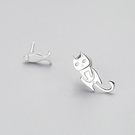 Aretes de Plata 925 Asimétricos con Diseño de Gato y Pez - Joyería Personalizada para Mujeres - Image 6