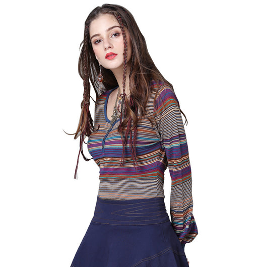 Blusa Retro de Algodón y Lino con Mangas Largas para Mujer