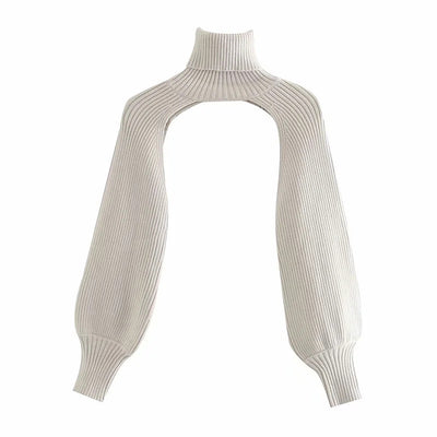 Suéter Otoñal Cuello Alto con Mangas Farol Acanaladas para Mujer - Image 11